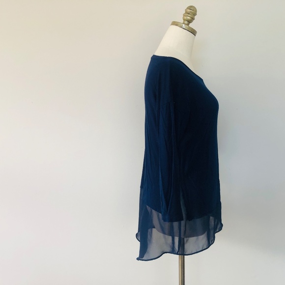 Pullover Blue Sheer Medium Boat Neck Three Quarter Sleeves TAHARI - Picture 3 of 7